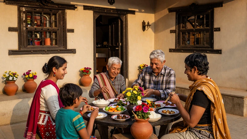 Nepali family gathering in traditional Kathmandu courtyard showing warm hospitality central to Nepali women dating culture