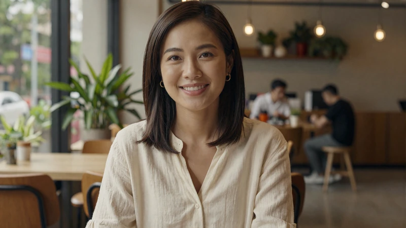 Young Taiwanese woman at a modern Taipei cafe representing educated and independent singles in Taiwanese women dating
