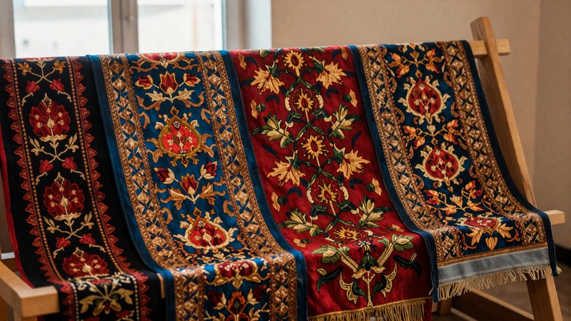 Traditional Tajik suzani embroidery textiles with intricate floral and pomegranate patterns representing the artisan heritage central to Tajik women dating culture