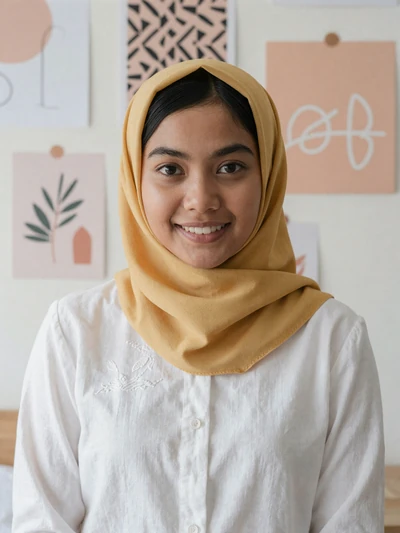 Faridah, 25, Brunei - Graphic designer who blends modern aesthetics with Malay motifs. Loves cats, nasi katok, and deep conversations about life and faith.